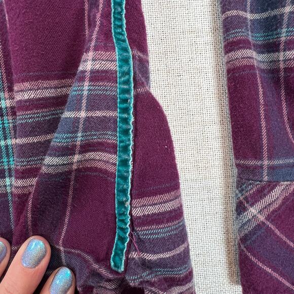 Kuhl Womens Flannel Shirt Long Sleeve 1/2 Snap Button Purple Teal Plaid Large - Picture 3 of 11